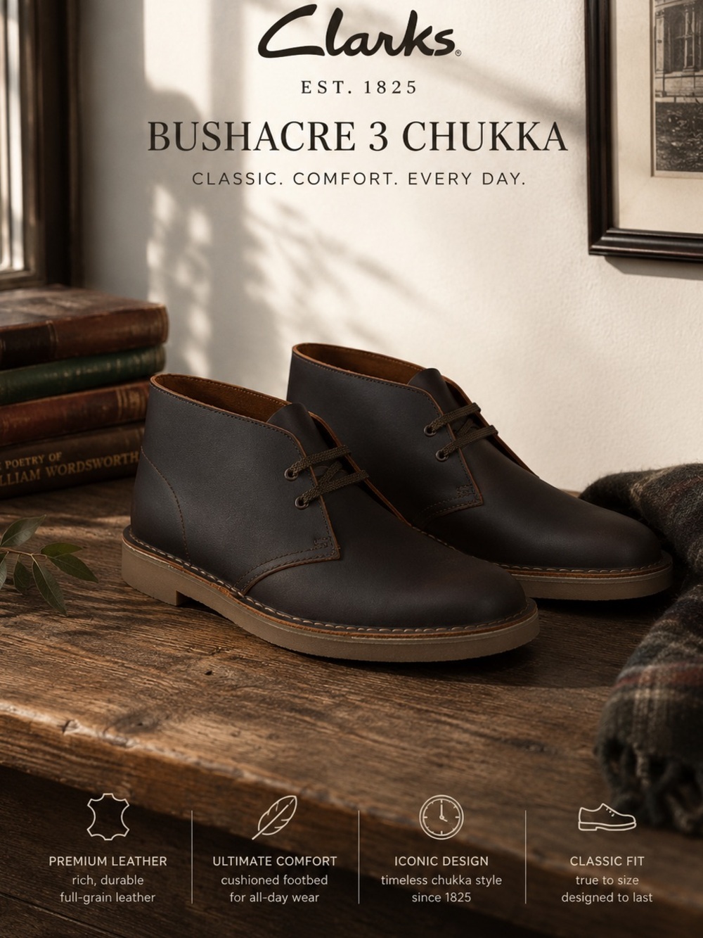 Clarks Bushacre 3 Chukka Boots Dark Brown Leather Men’s Size 10 New Condition